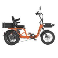 Meet One Breeze 2.0 folding full-suspension semi-recumbent electric trike: 750W rear motor, 18-inch fat tires, carbon steel frame, parking brake, reverse mode, UL 2849 certified by SGS, 450 lb max load