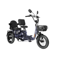 Front three-quarter view of the Deep Sea Meet One Pair with both seats visible, the front basket, mirrors, the front suspension fork, the hydraulic front disc brake, and the 18 by 4 inch fat tires