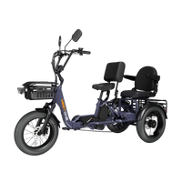Top-down studio view of the Meet One Pair showing the seating layout (front saddle, rear passenger seat), front basket, rear cargo platform, and 18-inch wheels