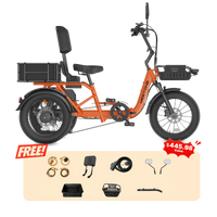 Meet One Breeze Pro 2.0 orange folding electric trike side profile with basket accessories and comfort options shown below.
