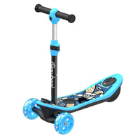 Blue isinwheel Mini Long Range studio shot showing the deck graphic, footwell, and rear power button