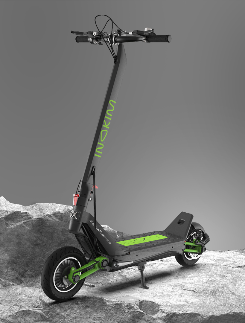 INOKIM OX Super folding electric scooter with 10 inch tires, adjustable suspension, and a 1000W single-motor setup.