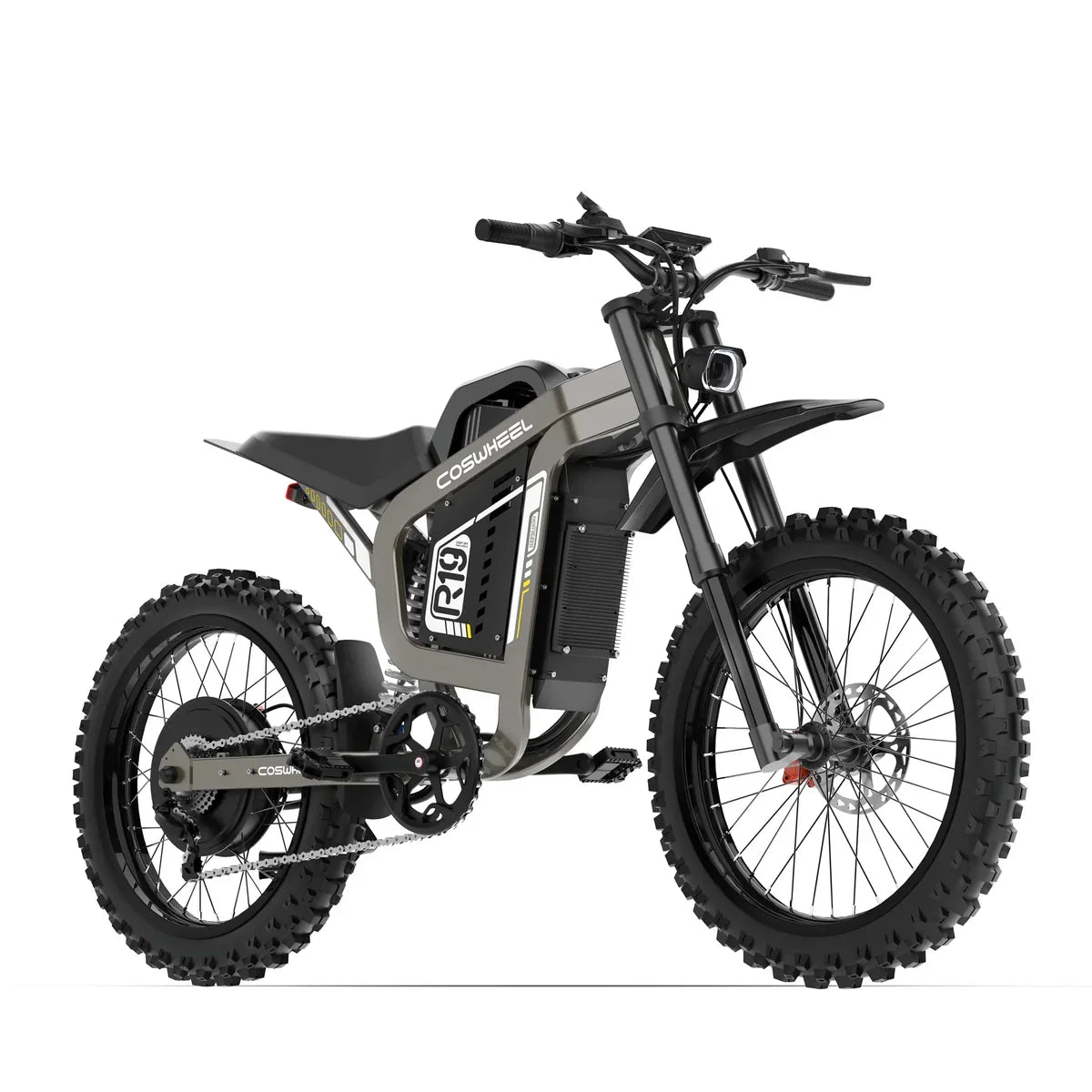 Coswheel R19 Grey electric dirt bike, side profile