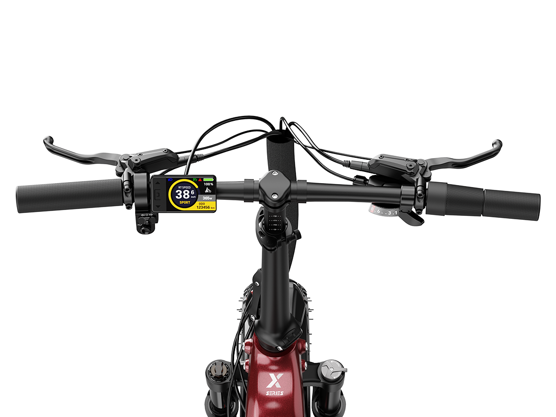Heybike Ranger 3.0 Pro folding fat-tire electric bike with 750W rated rear-hub motor, KENDA 20 by 4 inch fat tires with puncture protection, hydraulic disc brakes, Shimano Altus 8-speed gearing, hydroformed aluminum folding frame, hydraulic front suspension, TFT color display, NFC Tap & Go unlocking, integrated turn signals, available in Ruby Red, Sapphire Blue, or Emerald Green