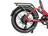 Heybike Ranger 3.0 Pro folding fat-tire electric bike with 750W rated rear-hub motor, KENDA 20 by 4 inch fat tires with puncture protection, hydraulic disc brakes, Shimano Altus 8-speed gearing, hydroformed aluminum folding frame, hydraulic front suspension, TFT color display, NFC Tap & Go unlocking, integrated turn signals, available in Ruby Red, Sapphire Blue, or Emerald Green
