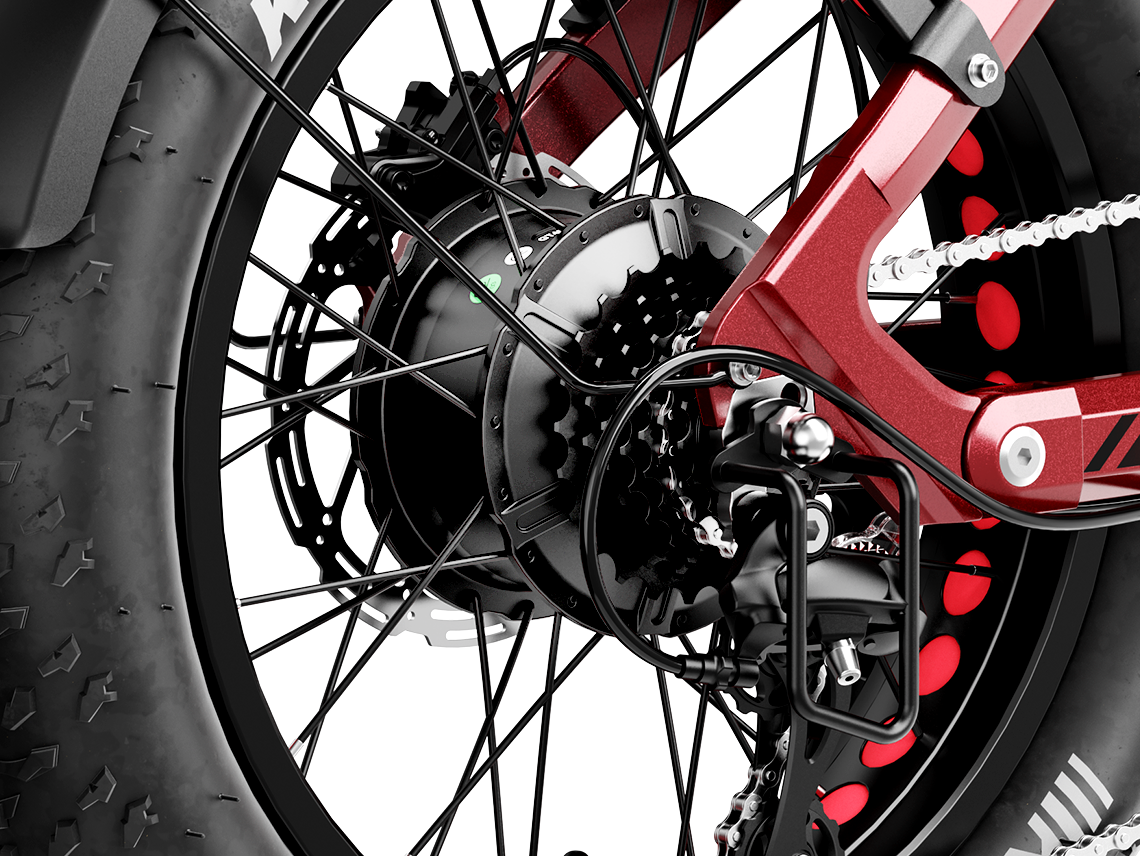 Heybike Ranger 3.0 Pro folding fat-tire electric bike with 750W rated rear-hub motor, KENDA 20 by 4 inch fat tires with puncture protection, hydraulic disc brakes, Shimano Altus 8-speed gearing, hydroformed aluminum folding frame, hydraulic front suspension, TFT color display, NFC Tap & Go unlocking, integrated turn signals, available in Ruby Red, Sapphire Blue, or Emerald Green