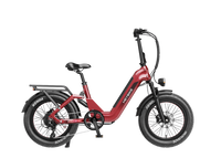 Heybike Ranger 3.0 Pro folding fat-tire electric bike with 750W rated rear-hub motor, KENDA 20 by 4 inch fat tires with puncture protection, hydraulic disc brakes, Shimano Altus 8-speed gearing, hydroformed aluminum folding frame, hydraulic front suspension, TFT color display, NFC Tap & Go unlocking, integrated turn signals, available in Ruby Red, Sapphire Blue, or Emerald Green