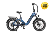 Heybike Ranger 3.0 Pro folding fat-tire electric bike with 750W rated rear-hub motor, KENDA 20 by 4 inch fat tires with puncture protection, hydraulic disc brakes, Shimano Altus 8-speed gearing, hydroformed aluminum folding frame, hydraulic front suspension, TFT color display, NFC Tap & Go unlocking, integrated turn signals, available in Ruby Red, Sapphire Blue, or Emerald Green