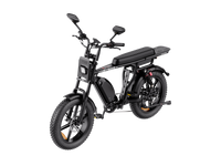 Heybike Saturn moped-style commuter e-bike: 52V 1000W continuous / 1800W peak hub motor, 95 Nm torque, single or dual-battery configuration, hydraulic disc brakes, full suspension with 140 mm front travel, turn signals, TFT color display, UL 2849 certified