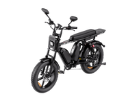 Heybike Saturn moped-style commuter e-bike: 52V 1000W continuous / 1800W peak hub motor, 95 Nm torque, single or dual-battery configuration, hydraulic disc brakes, full suspension with 140 mm front travel, turn signals, TFT color display, UL 2849 certified