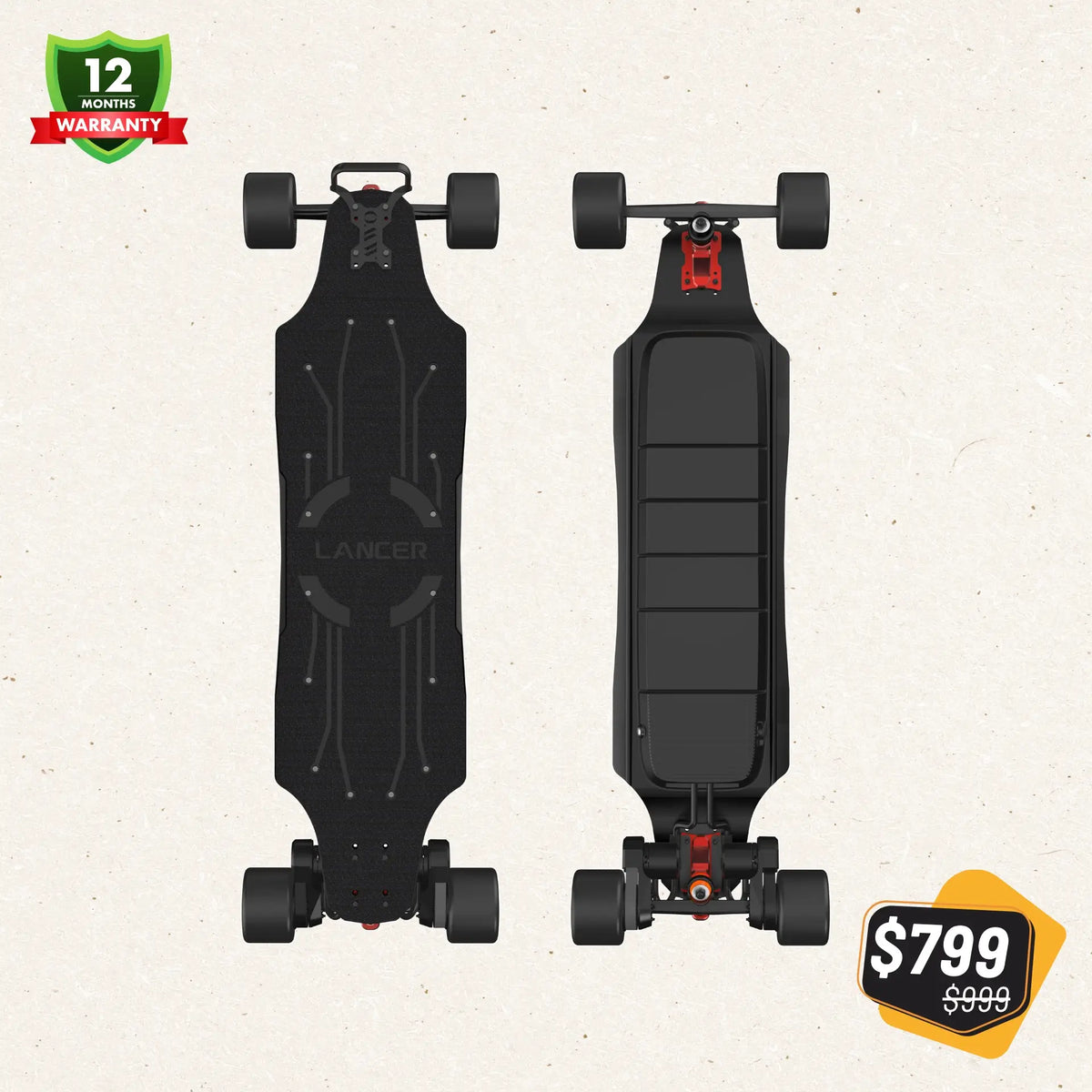 OMW Lancer electric skateboard black 105mm setup
