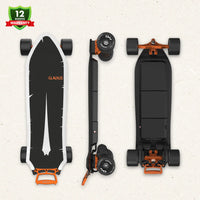 OMW Gladius electric skateboard Ember 105mm hero view