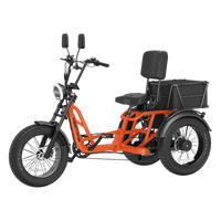 Meet One Tour Lite 2.0 full-suspension semi-recumbent electric trike with 750W rear motor, 48V 20Ah LG battery (with optional dual-battery upgrade), triple hydraulic disc brakes on all three wheels, 20 by 4.0 inch all-terrain fat tires, reinforced one-piece 6061 aluminum frame, large backrest seat, rear cargo basket, Yolin color LCD display, integrated lighting with brake-light integration, reverse mode, parking brake, 550 lb maximum load capacity, UL 2271 and UL 2849 certified by SGS