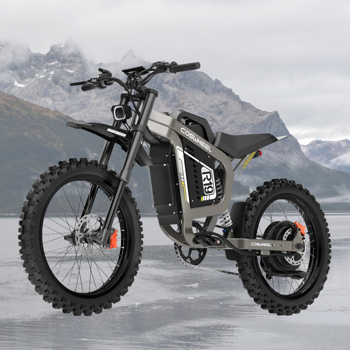 Coswheel R19 Grey electric dirt bike, complete product view