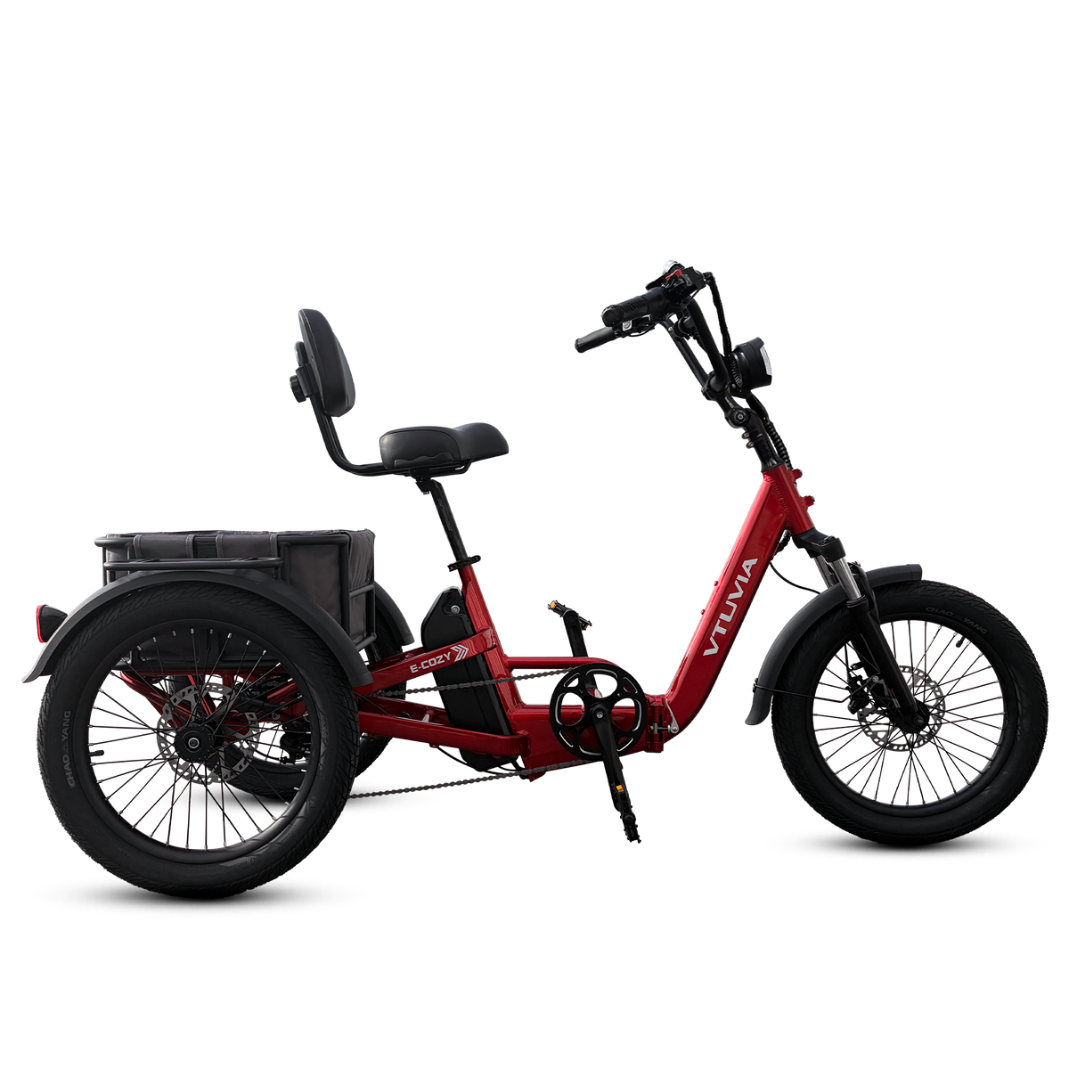Ruby red VTUVIA E-COZY electric trike with adjustable stem