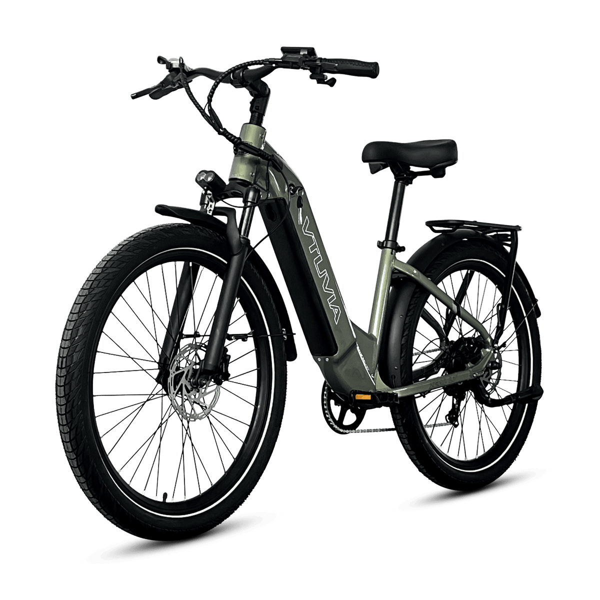 VTUVIA Zeal LT7 olive green commuter e-bike full profile for everyday city riding