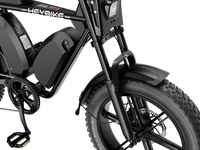 Heybike Saturn moped-style commuter e-bike: 52V 1000W continuous / 1800W peak hub motor, 95 Nm torque, single or dual-battery configuration, hydraulic disc brakes, full suspension with 140 mm front travel, turn signals, TFT color display, UL 2849 certified