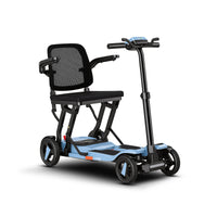 Sky Blue ScootNGo Voyager mobility scooter shown three-quarters from the front