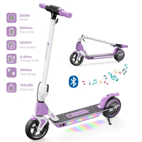 Purple isinwheel S4 kids scooter shown folded and unfolded with LED deck lights