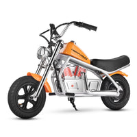 HappyRun Pulse 11 kids electric motorcycle ages 5-12: 180W hub motor, twist throttle, 3 speed levels to 10 mph, steel frame, pneumatic fat tires, LED headlight