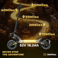 GT4 52V 18.2Ah battery and 50-mile manufacturer range graphic