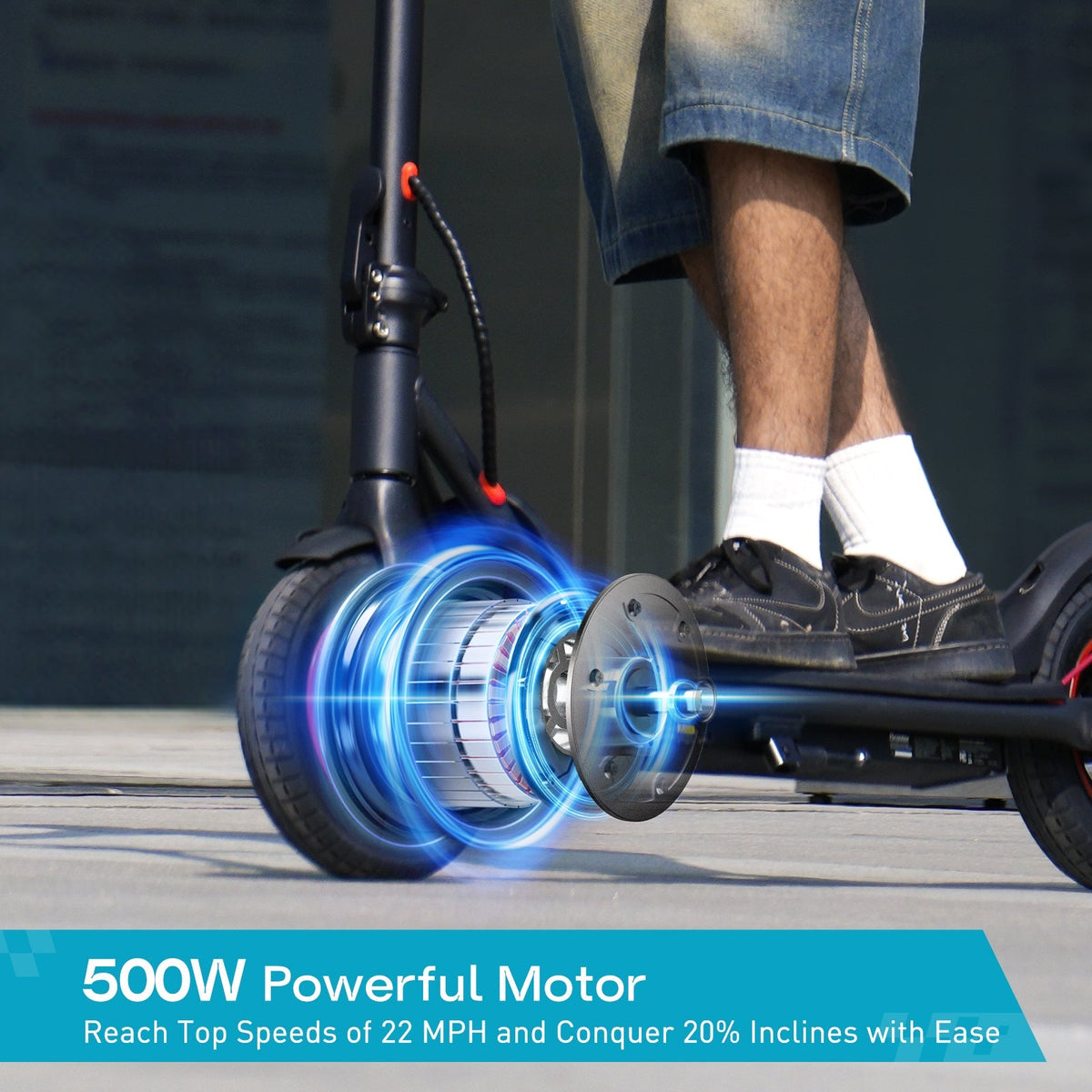 iScooter i9M sub-budget folding commuter electric scooter: 42V peak 500W brushless front-wheel-drive motor, 22 mph, 315Wh battery, 10-inch pneumatic tires, EBAS plus rear disc brake, IP54, Tuya app integration, included mudguards, 28.9 lb folded