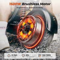 iScooter DX5 non-folding 15-inch tubeless-tire touring electric scooter: 1500W peak rear-wheel-drive motor, 35 mph top speed, 749Wh battery, front hydraulic shocks plus air-pressure rear suspension, hydraulic disc brakes plus E-ABS, turn lights, 101.2 lb net weight, 330 lb max load