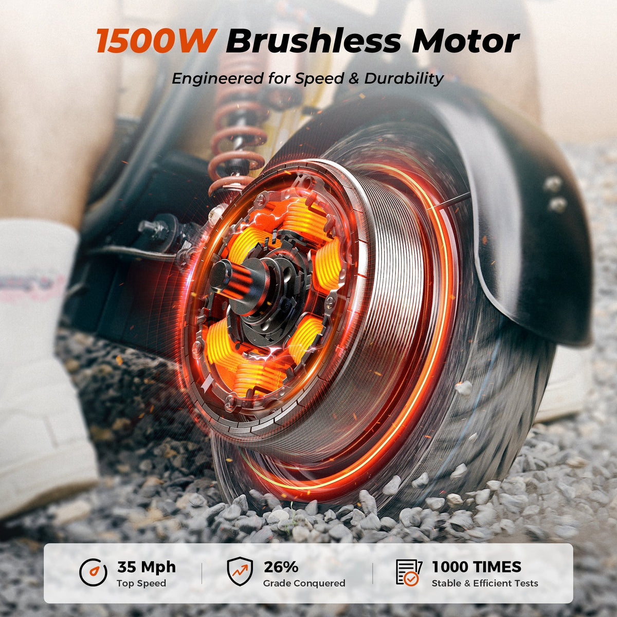 iScooter DX5 non-folding 15-inch tubeless-tire touring electric scooter: 1500W peak rear-wheel-drive motor, 35 mph top speed, 749Wh battery, front hydraulic shocks plus air-pressure rear suspension, hydraulic disc brakes plus E-ABS, turn lights, 101.2 lb net weight, 330 lb max load