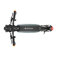 Top view of the folded isinwheel GT4 handlebar, stem, deck, and rear wheel