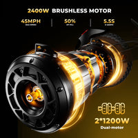 GT4 dual 1200W motor graphic with 45 mph and climbing claims