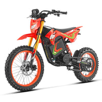 HappyRun F18 2.0 mid-drive off-road electric dirt bike: 60V 6000W peak mid-drive motor, 245 Nm torque, 46 mph top speed, 1800Wh battery, hydraulic disc brakes, full suspension, 26.5-inch seat, 2.0-gen features (reverse, NFC unlock, magnetic safety)
