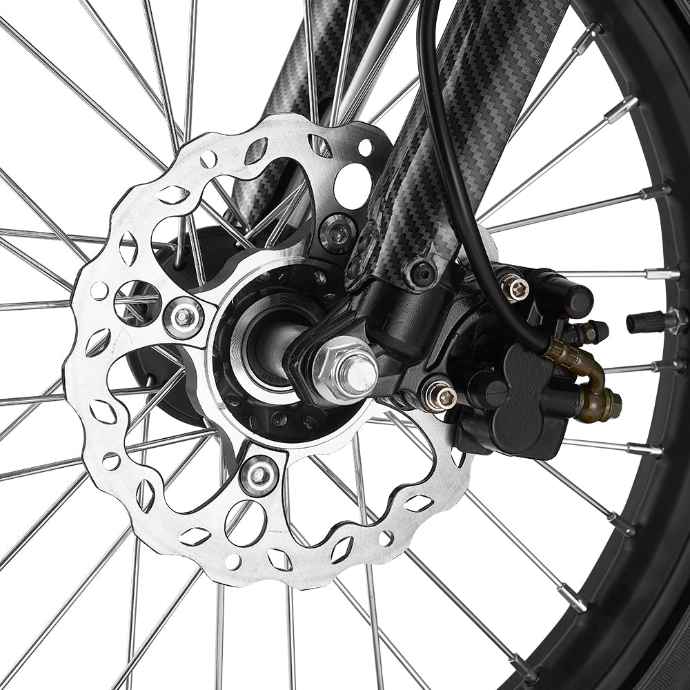 HappyRun F18 2.0 mid-drive off-road electric dirt bike: 60V 6000W peak mid-drive motor, 245 Nm torque, 46 mph top speed, 1800Wh battery, hydraulic disc brakes, full suspension, 26.5-inch seat, 2.0-gen features (reverse, NFC unlock, magnetic safety)