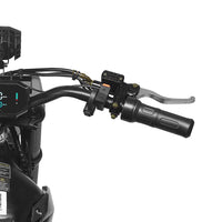 HappyRun F18 2.0 mid-drive off-road electric dirt bike: 60V 6000W peak mid-drive motor, 245 Nm torque, 46 mph top speed, 1800Wh battery, hydraulic disc brakes, full suspension, 26.5-inch seat, 2.0-gen features (reverse, NFC unlock, magnetic safety)