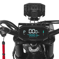 HappyRun F18 2.0 mid-drive off-road electric dirt bike: 60V 6000W peak mid-drive motor, 245 Nm torque, 46 mph top speed, 1800Wh battery, hydraulic disc brakes, full suspension, 26.5-inch seat, 2.0-gen features (reverse, NFC unlock, magnetic safety)