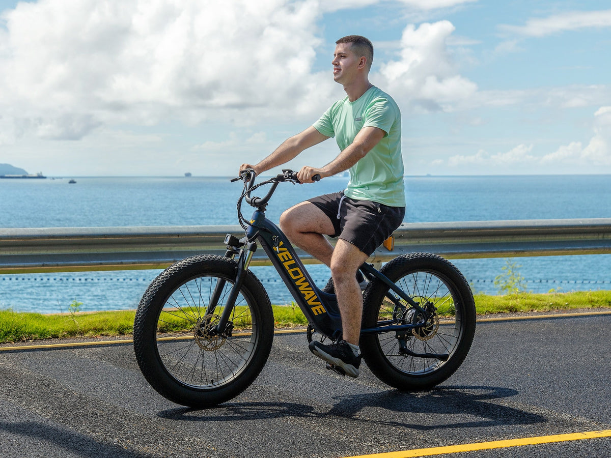 Velowave Rover Step-Thru compact e-bike lifestyle view