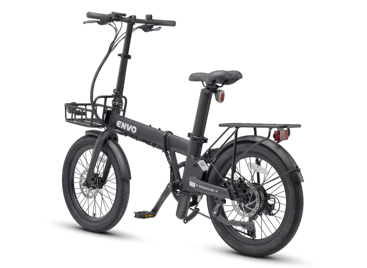 ENVO Lynx 20 foldable e-bike rear view with rack and taillight visible.