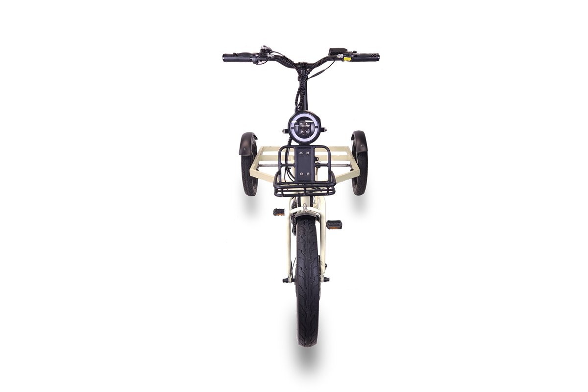 ENVO Cargo Trike front view showing the cargo platform.
