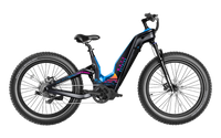 Heybike Hero carbon-fiber full-suspension fat-tire electric mountain bike with two motor configurations (1000W rear hub or 750W mid-drive with torque sensor), step-thru or step-over frame geometry, Shimano 9-speed gearing, hydraulic disc brakes, and UL 2849 certified electrical system