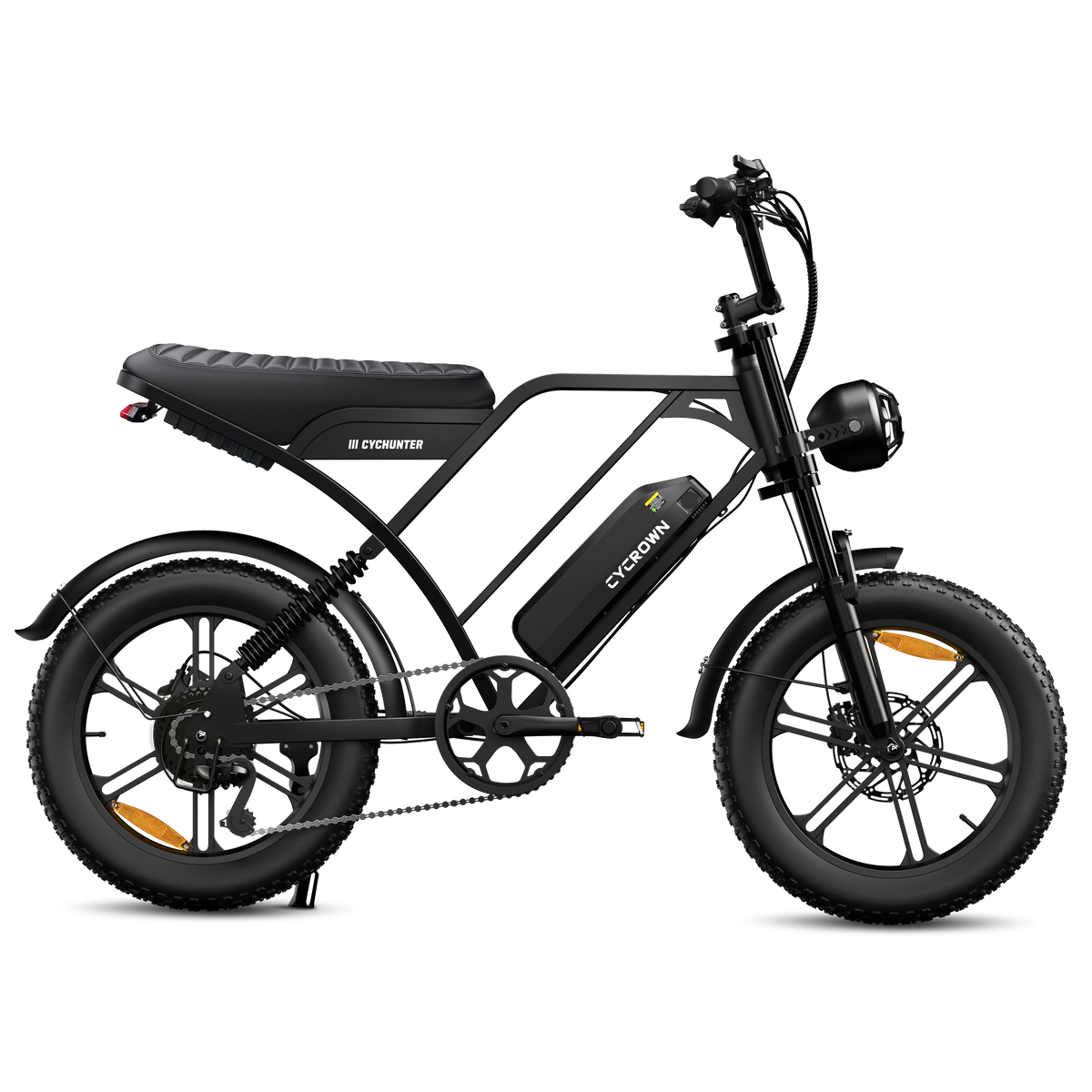 Black CycHunter 2.0 shown from the side with its dual-battery setup