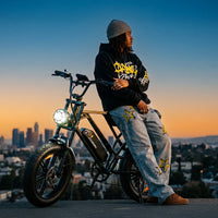 Rider sitting on a CycHunter 2.0 against a sunset skyline