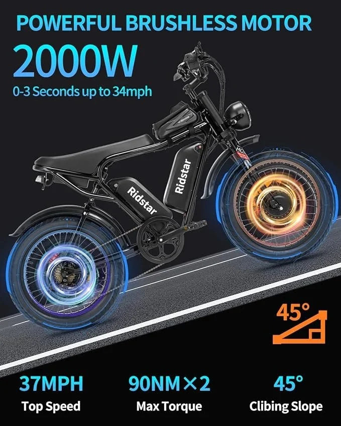 Ridstar Q20 Pro Dual-Motor Electric Bike rear three-quarter product view