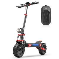 iScooter iX8 off-road dual-motor electric scooter with 12-inch off-road pneumatic tires, dual front and rear suspension, dual hydraulic disc brakes with EBAS rear anti-lock, full-color LCD, and a 38 mph top-speed claim