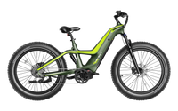 Heybike Hero carbon-fiber full-suspension fat-tire electric mountain bike with two motor configurations (1000W rear hub or 750W mid-drive with torque sensor), step-thru or step-over frame geometry, Shimano 9-speed gearing, hydraulic disc brakes, and UL 2849 certified electrical system