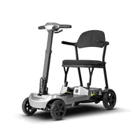 ScootNGo Lite silver-grey mobility scooter, rear three-quarter view with armrests
