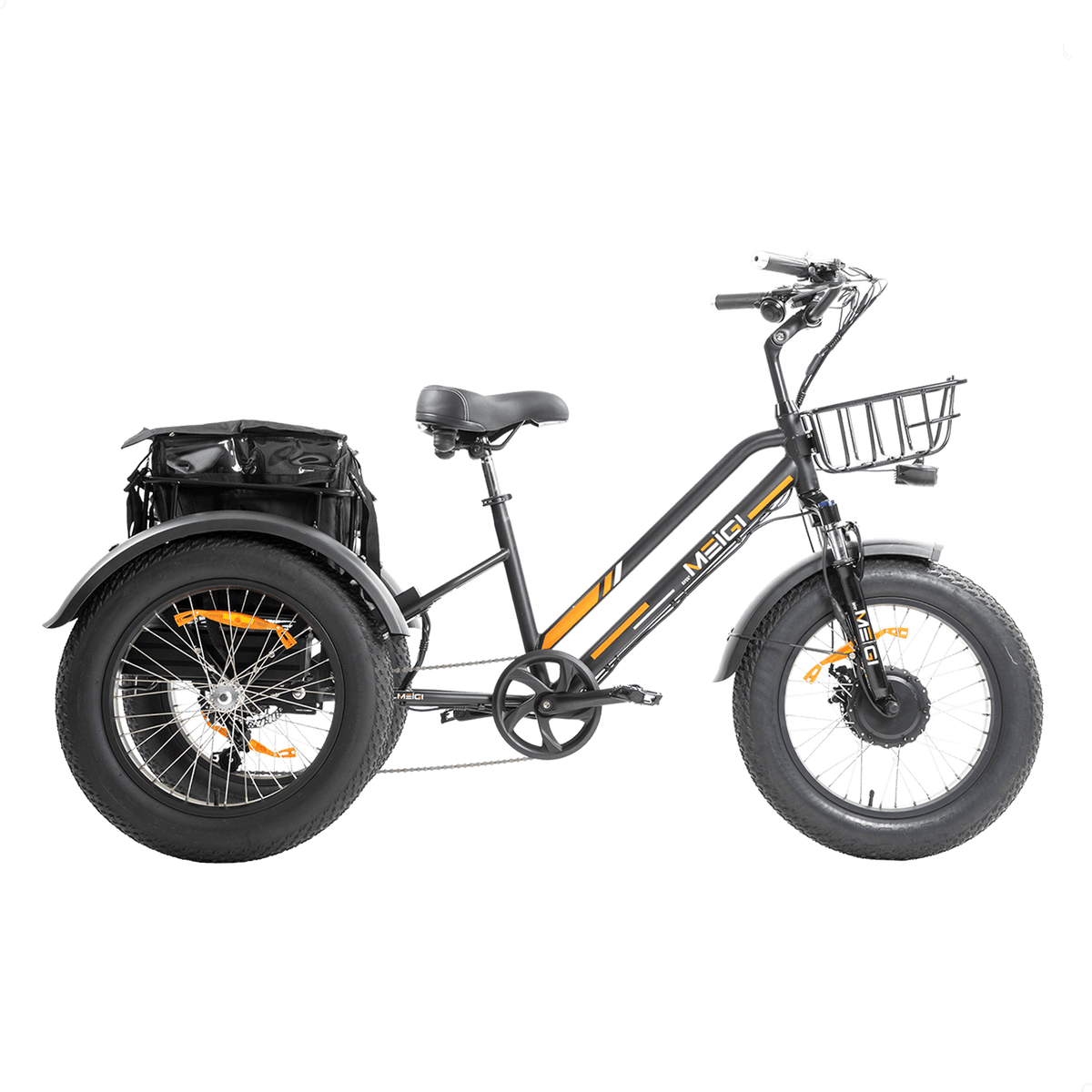 Black DWMEIGI MG1703-ZEUS fat-tire electric trike side profile