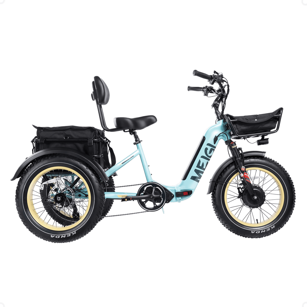 Green DWMEIGI MG2301 SILVERADO-HD fat-tire electric trike, right-side studio profile