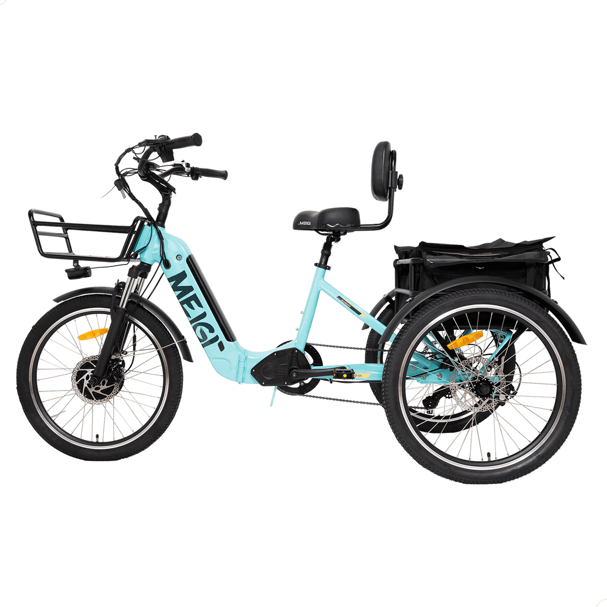 Blue MG2302-SILVERADO folding electric tricycle, right-side profile