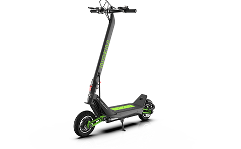 INOKIM OX Super side view showing the tall folding stem, deck, orange frame detail, and road-commuter stance.