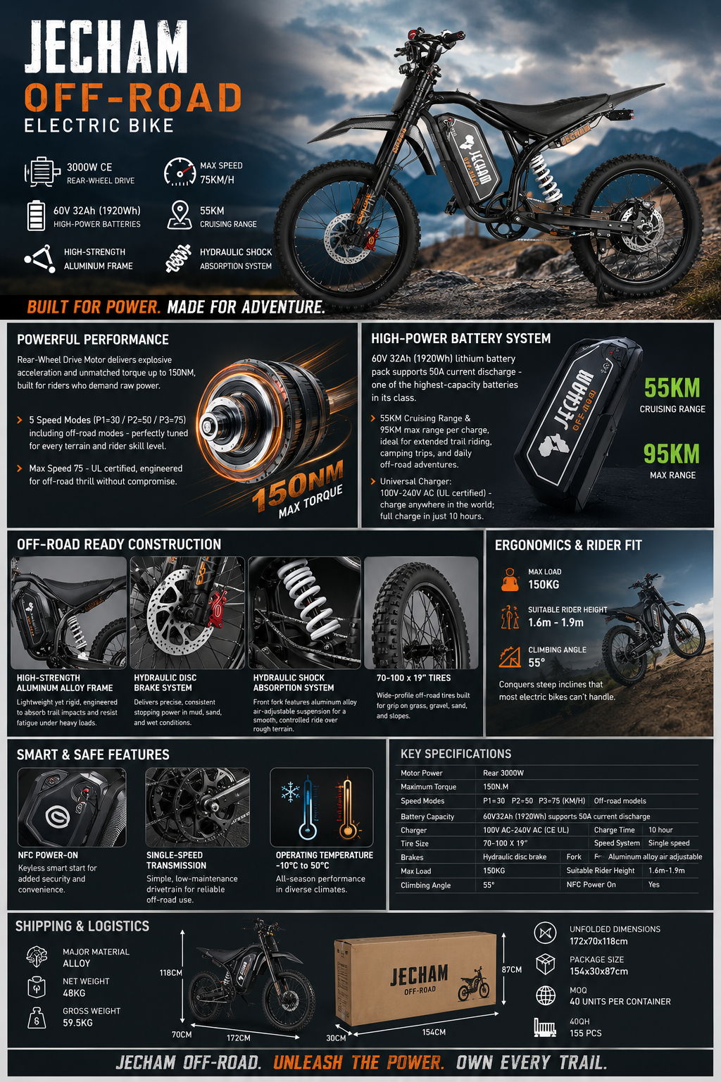Jecham QF200 off-road electric dirt bike official product image 1