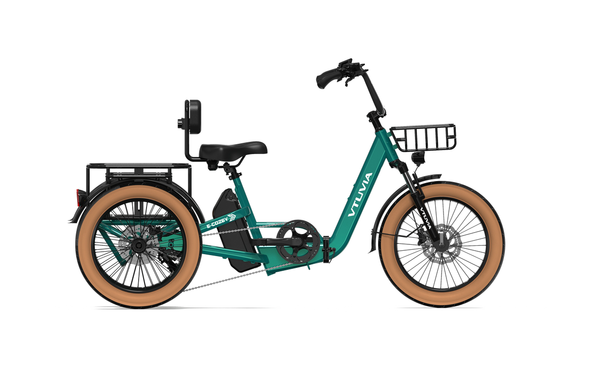 VTUVIA E-COZY electric trike in forest green, side view